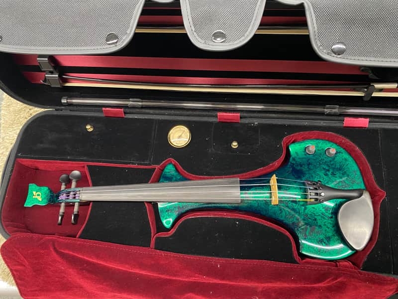 Bridge Aquila Series 4-String Electric Violin - Green Marble with Case and Accessories - Image 2