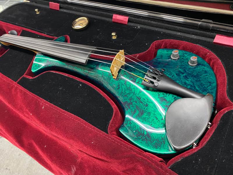 Bridge Aquila Series 4-String Electric Violin - Green Marble with Case and Accessories - Image 3