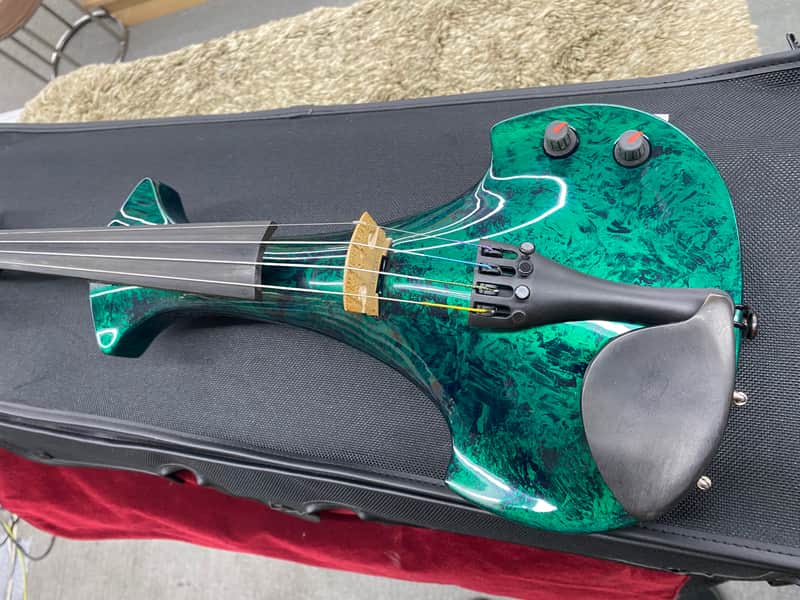 Bridge Aquila Series 4-String Electric Violin - Green Marble with Case and Accessories - Image 5