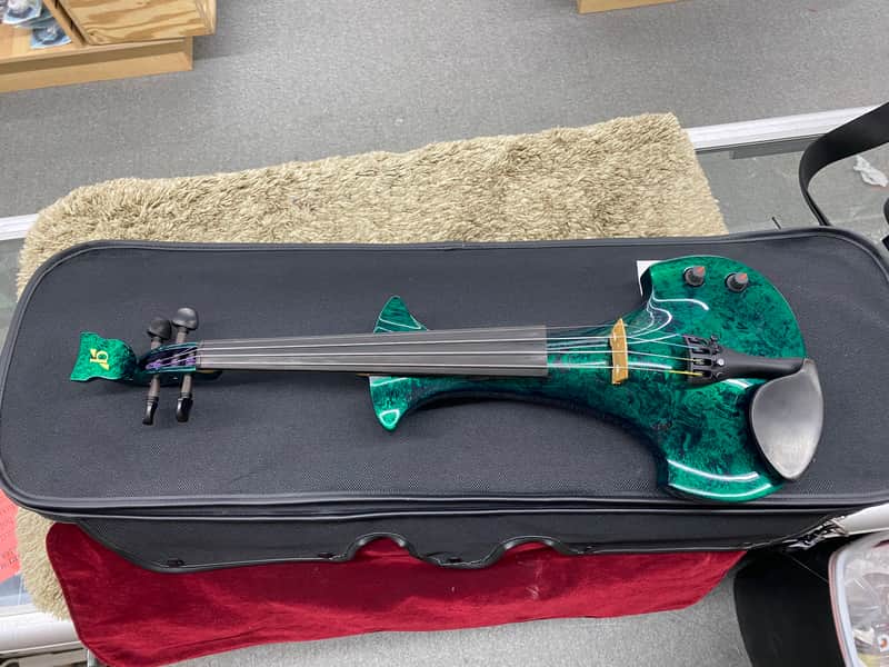 Bridge Aquila Series 4-String Electric Violin - Green Marble with Case and Accessories - Image 6