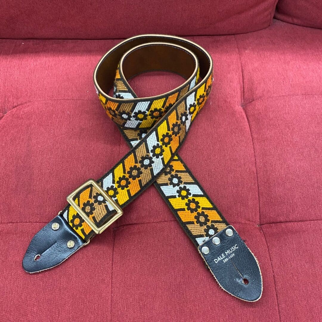 Vintage 1970's Woven Guitar Strap Ace Style - Hippy Flowers "Rooftop" from Dales Music