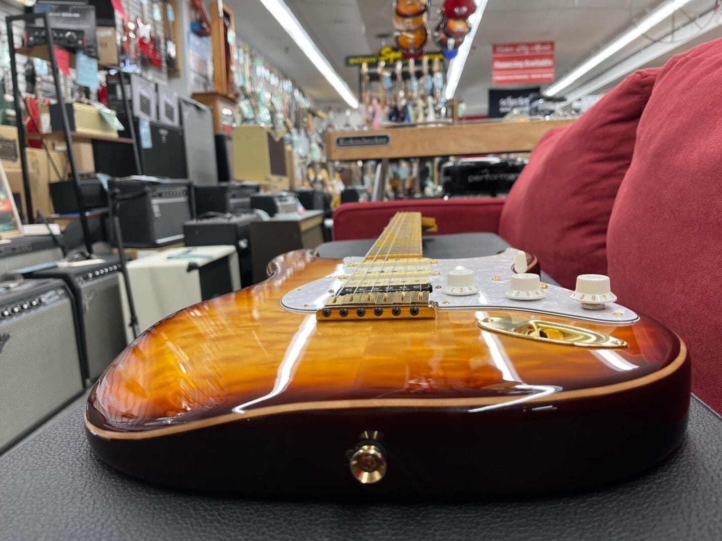 Custom Rose Hardtail Strat - Quilted Honeyburst W/ Case - Image 9