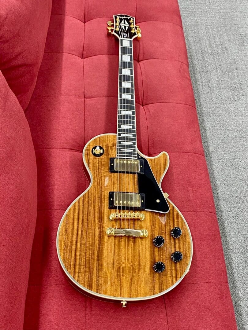 Epiphone Les Paul Custom Koa Solid Body Electric Guitar - Natural Koa w/ Case - Image 11