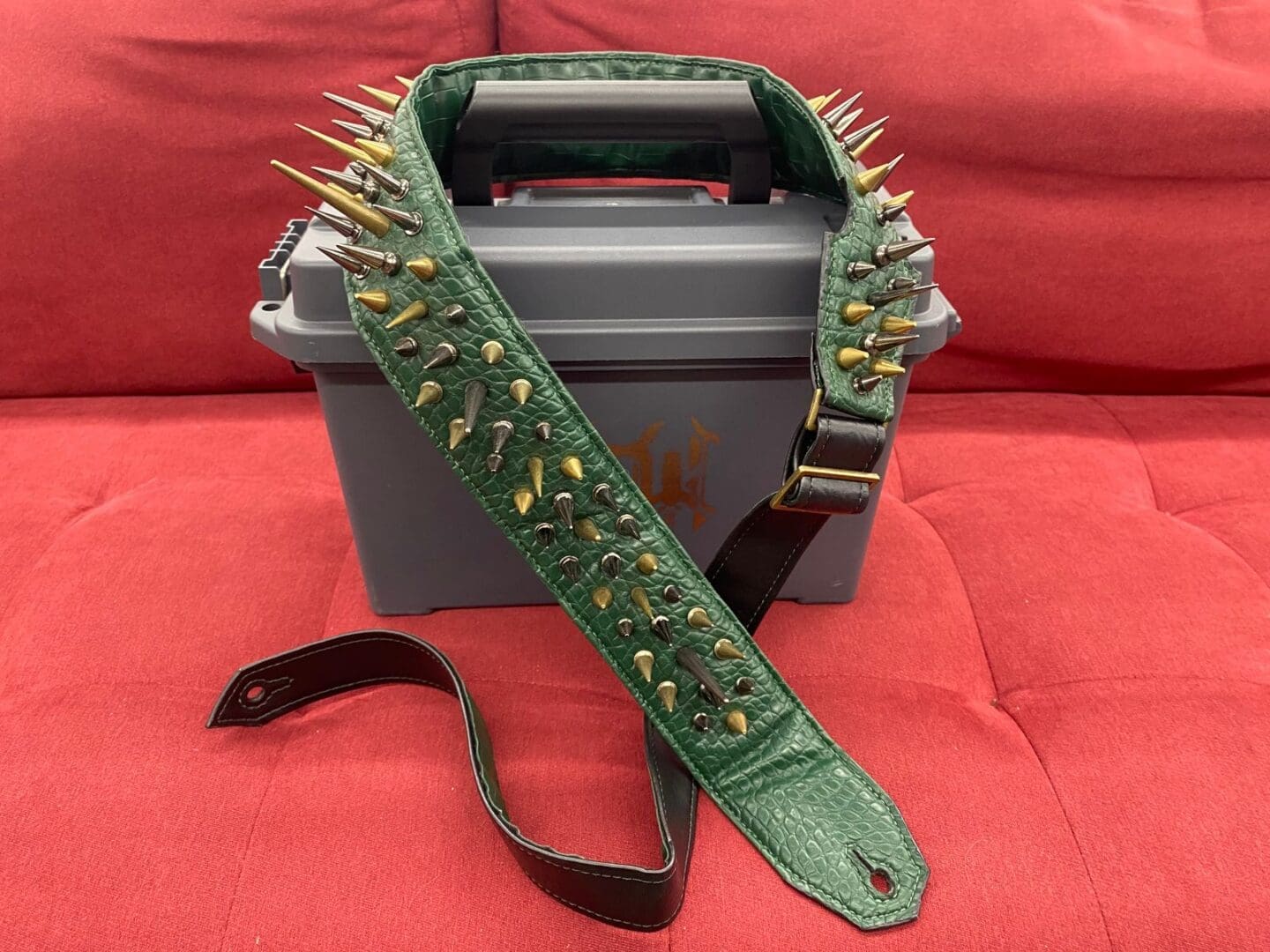 Steel Weather Bludgluttin Green Python Studded Guitar Strap