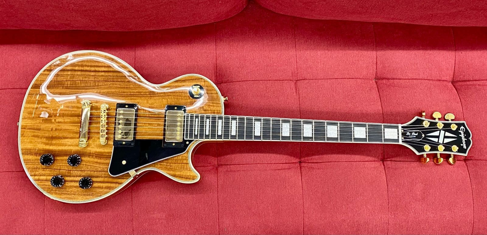 Epiphone Les Paul Custom Koa Solid Body Electric Guitar - Natural Koa w/ Case - Image 14
