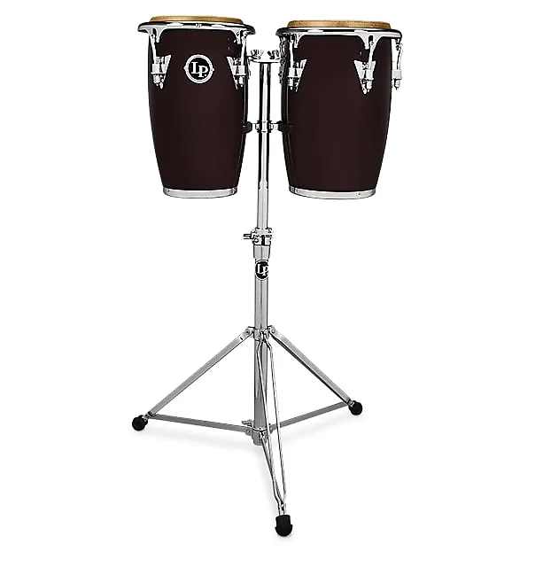 Latin Percussion LP-JRX-DW Junior Wood Conga Set with Comfort Curve 2 Rims, Stand, Chrome Hardware Dark Wood